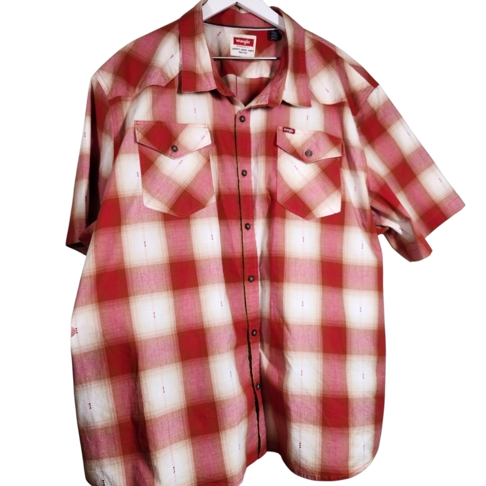 Wrangler Men's Red and White Plaid Shirt, Sz 3X